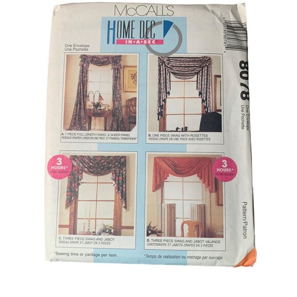 McCall's Home Dec 8078 Pattern Window Treatments Swag & Jabot Designs uncut - Picture 1 of 2